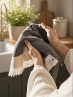 Diamond Turkish Tea Towel with End Border – 100% Cotton, Navy