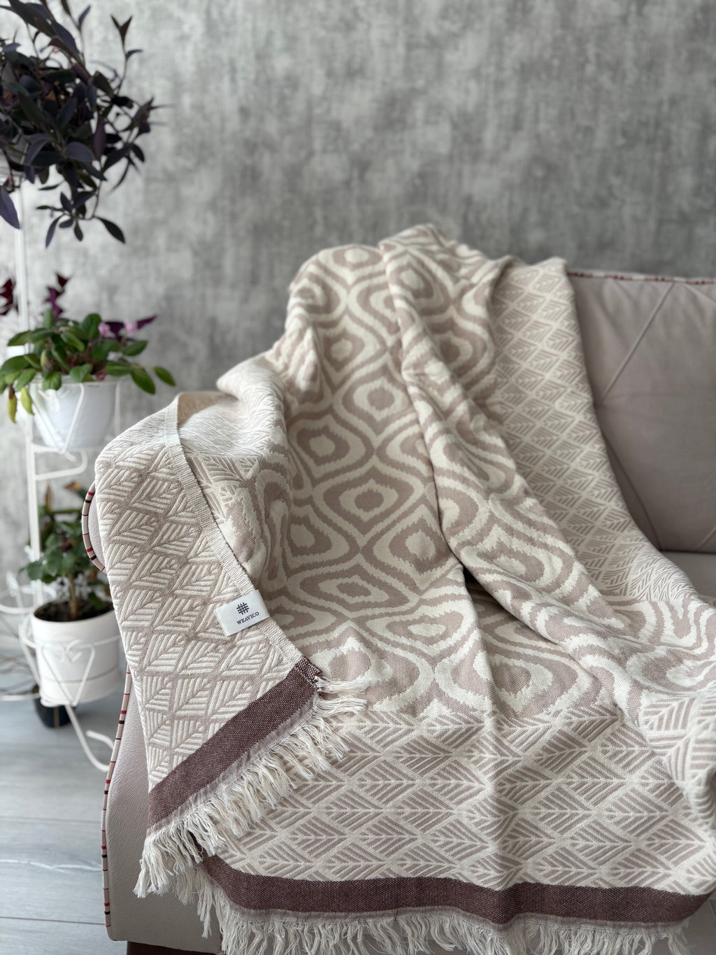 Turkish Throw Blanket – 100% Cotton, Beige-Brown