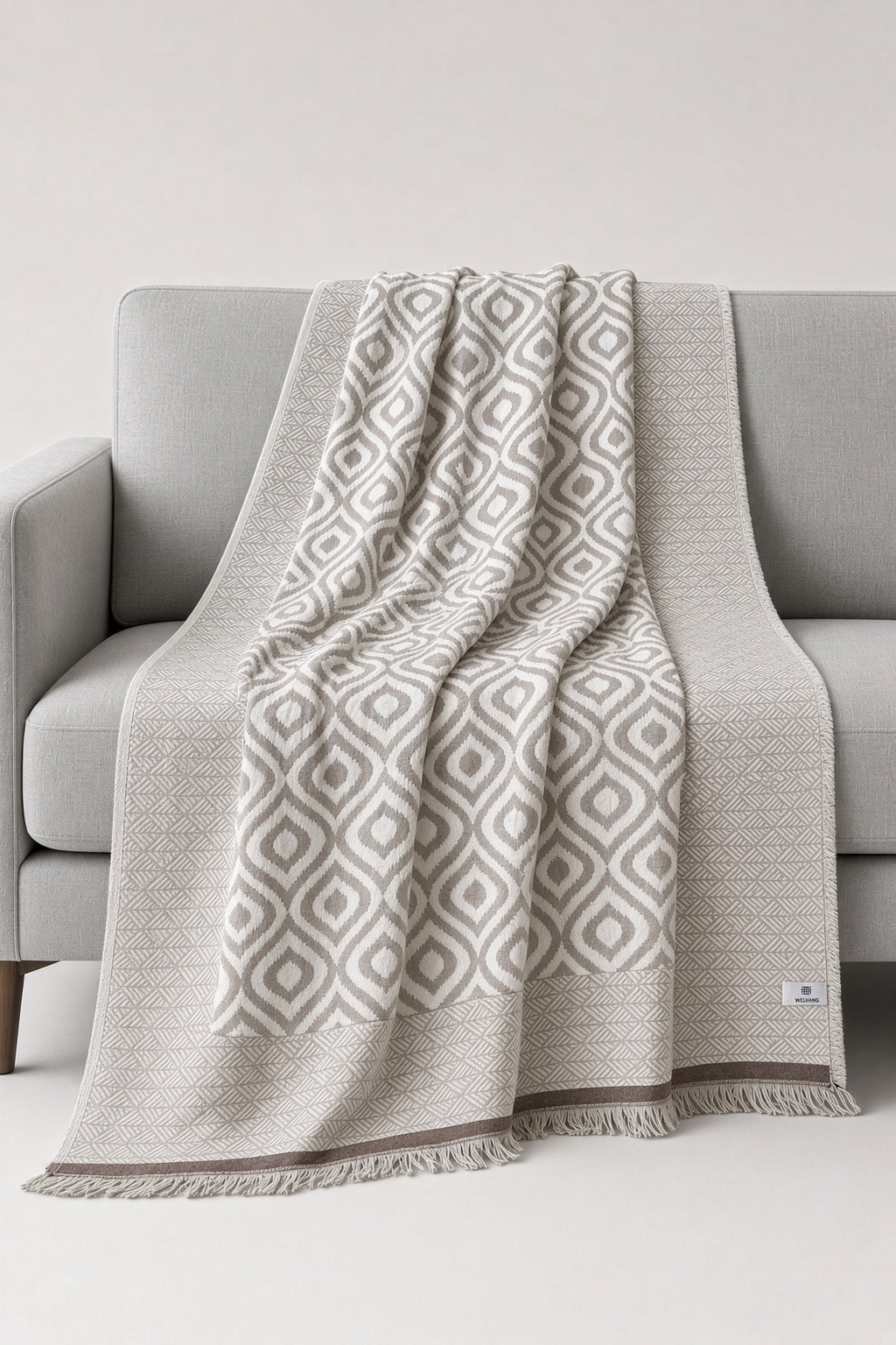 Turkish Throw Blanket – 100% Cotton, Beige-Brown