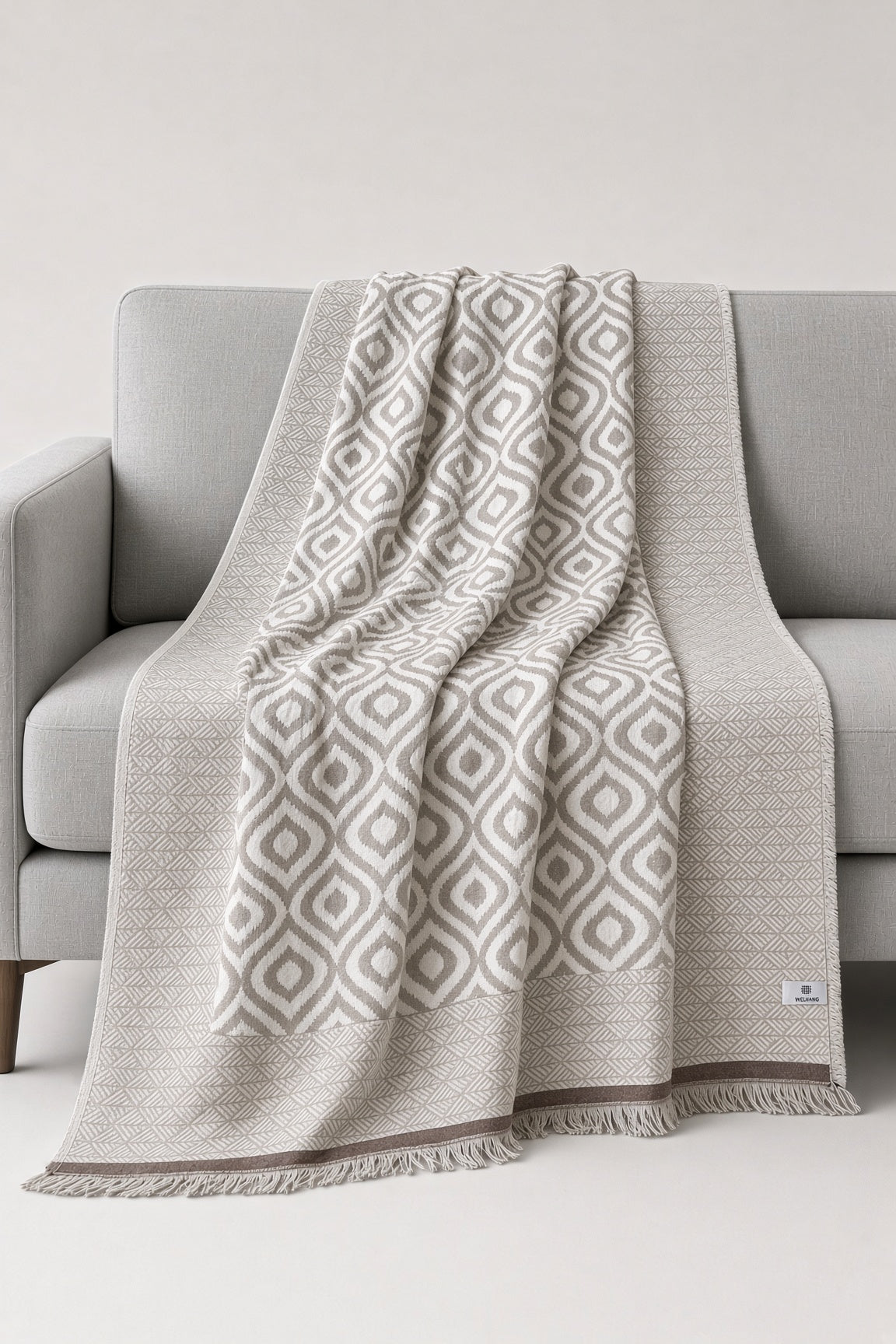 Turkish Throw Blanket – 100% Cotton, Beige-Brown