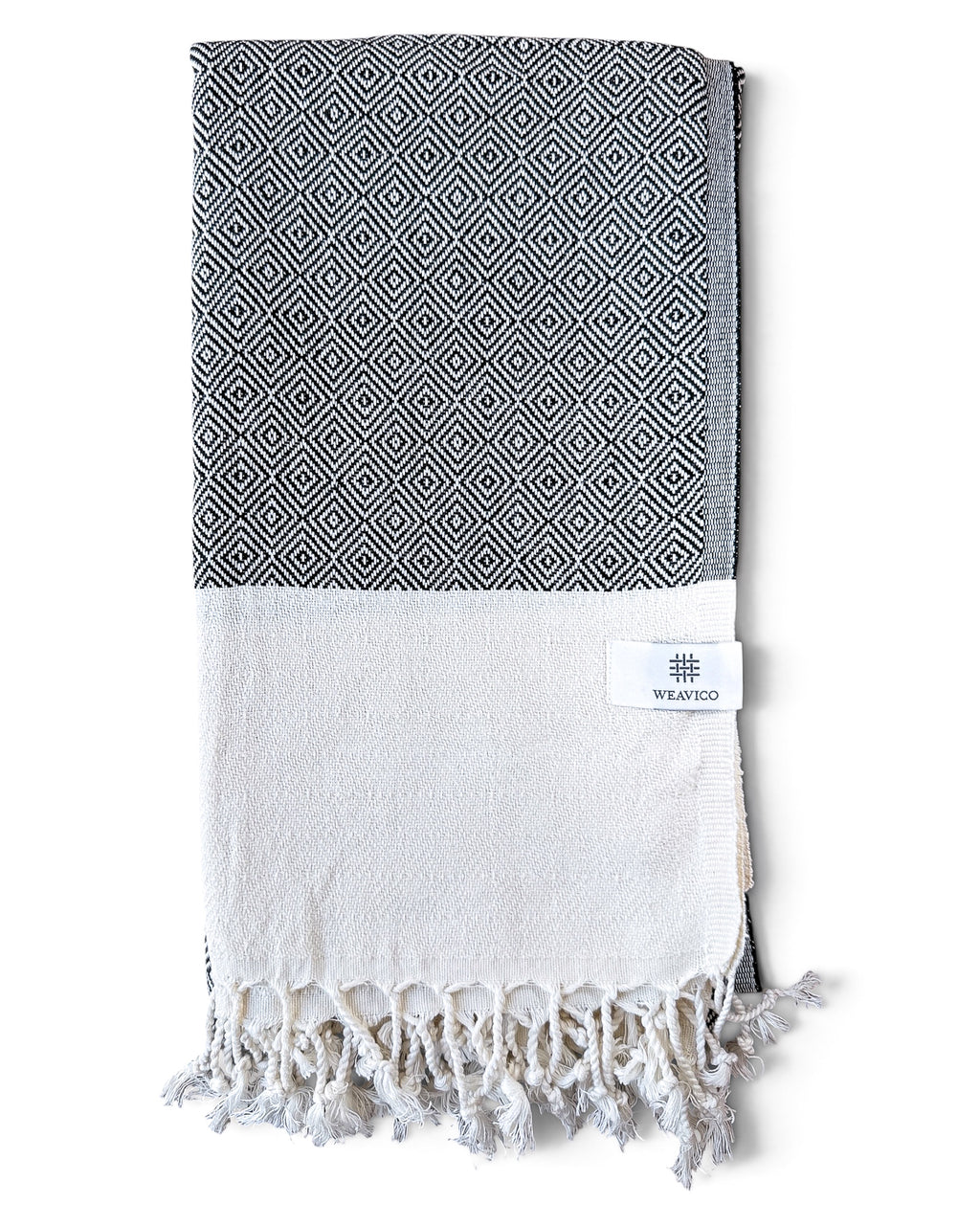 Diamond Turkish Beach Towel with End Border – 100% Cotton, Black