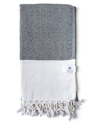 Diamond Turkish Beach Towel with End Border – 100% Cotton, Black