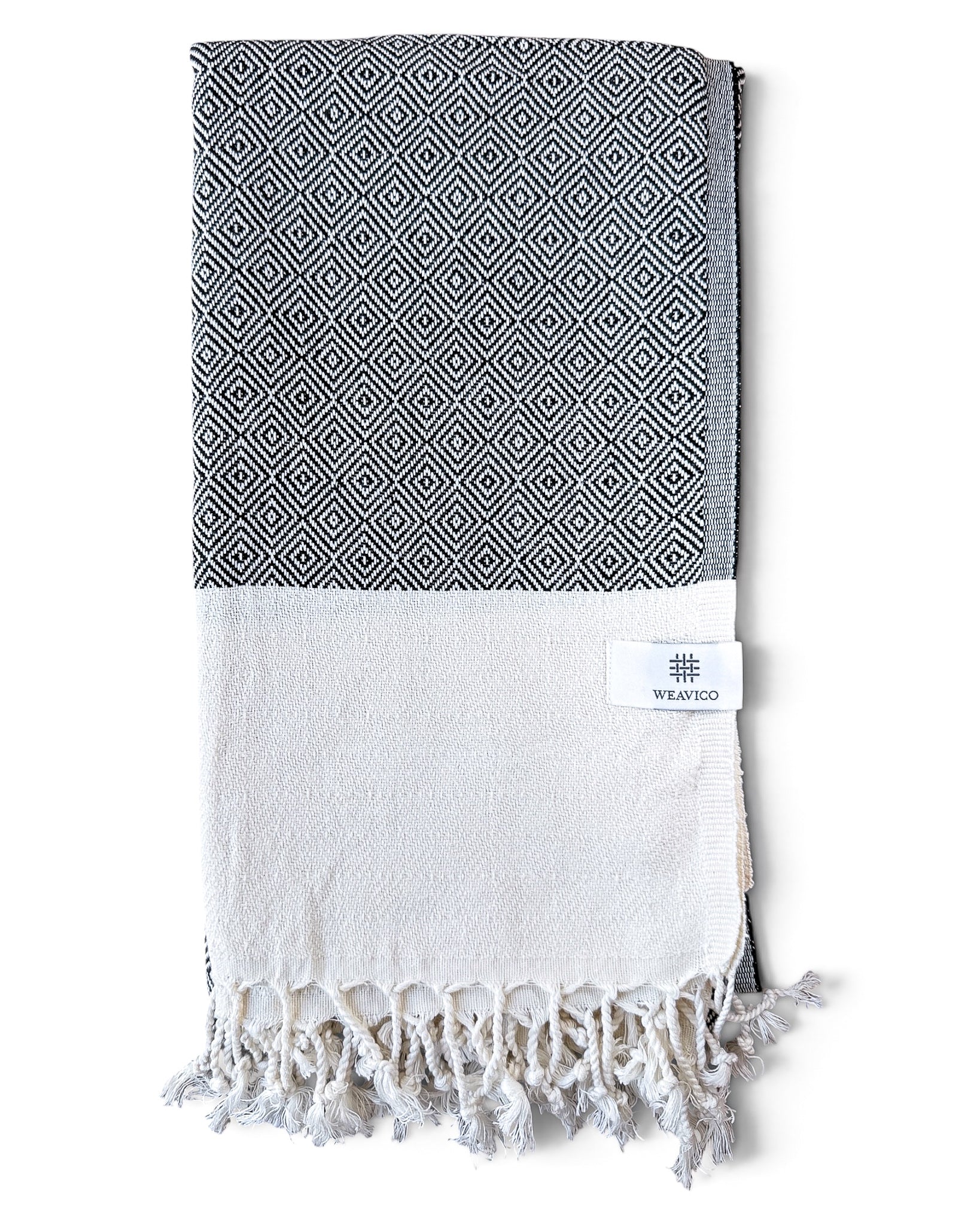 Diamond Turkish Beach Towel with End Border – 100% Cotton, Black