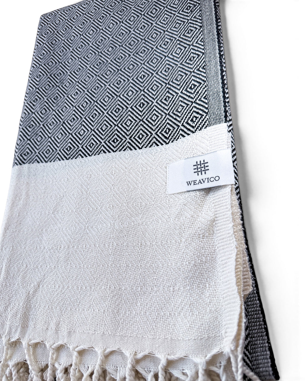 Diamond Turkish Beach Towel with End Border – 100% Cotton, Black