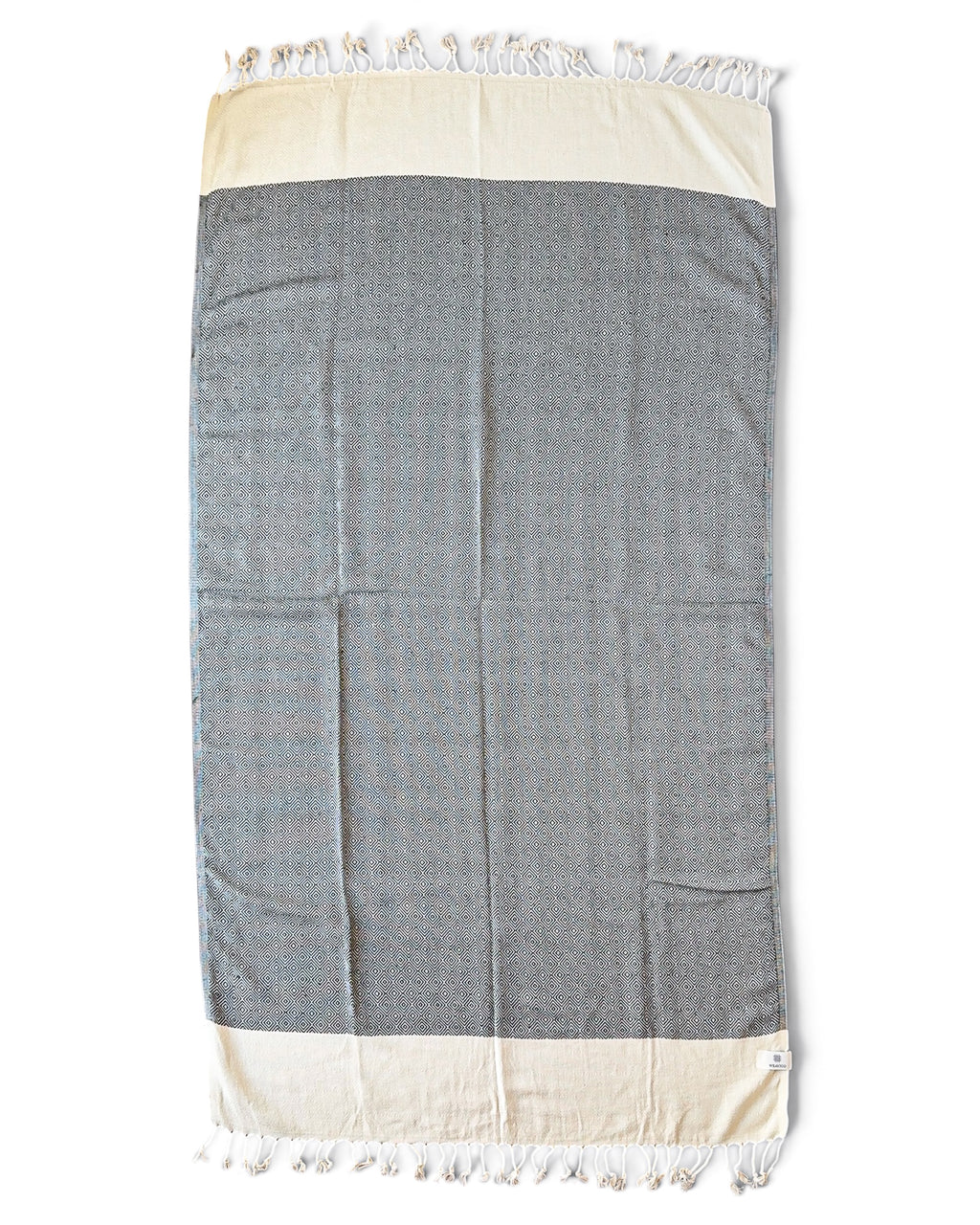 Diamond Turkish Beach Towel with End Border – 100% Cotton, Black