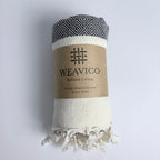 Diamond Turkish Towel with End Border – 100% Cotton, Black