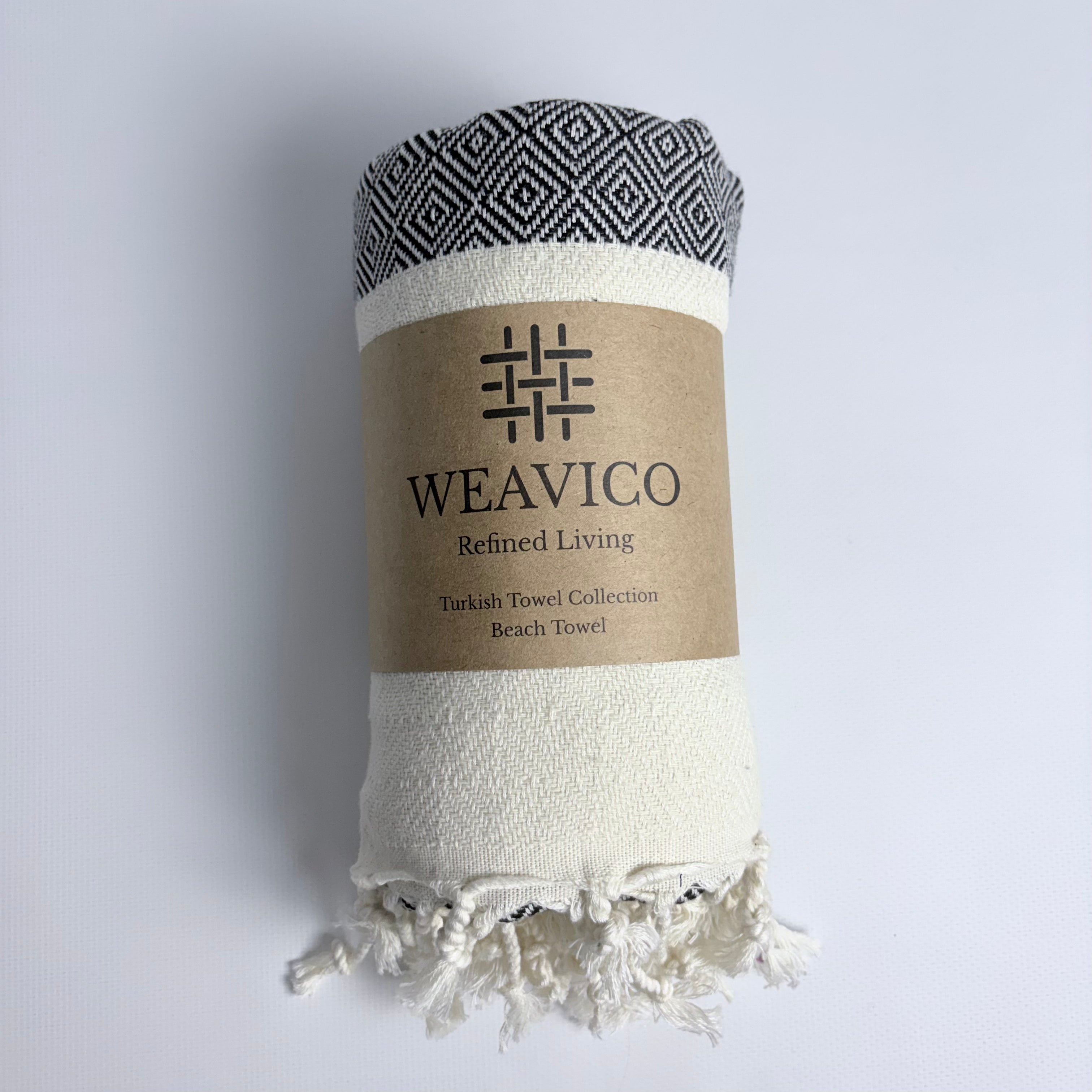 Diamond Turkish Towel with End Border – 100% Cotton, Black