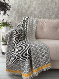 Turkish Throw Blanket – 100% Cotton, Black-Mustard