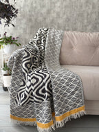 Turkish Throw Blanket – 100% Cotton, Black-Mustard