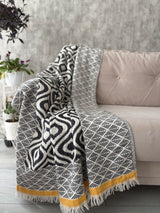 Turkish Throw Blanket – 100% Cotton, Black-Mustard
