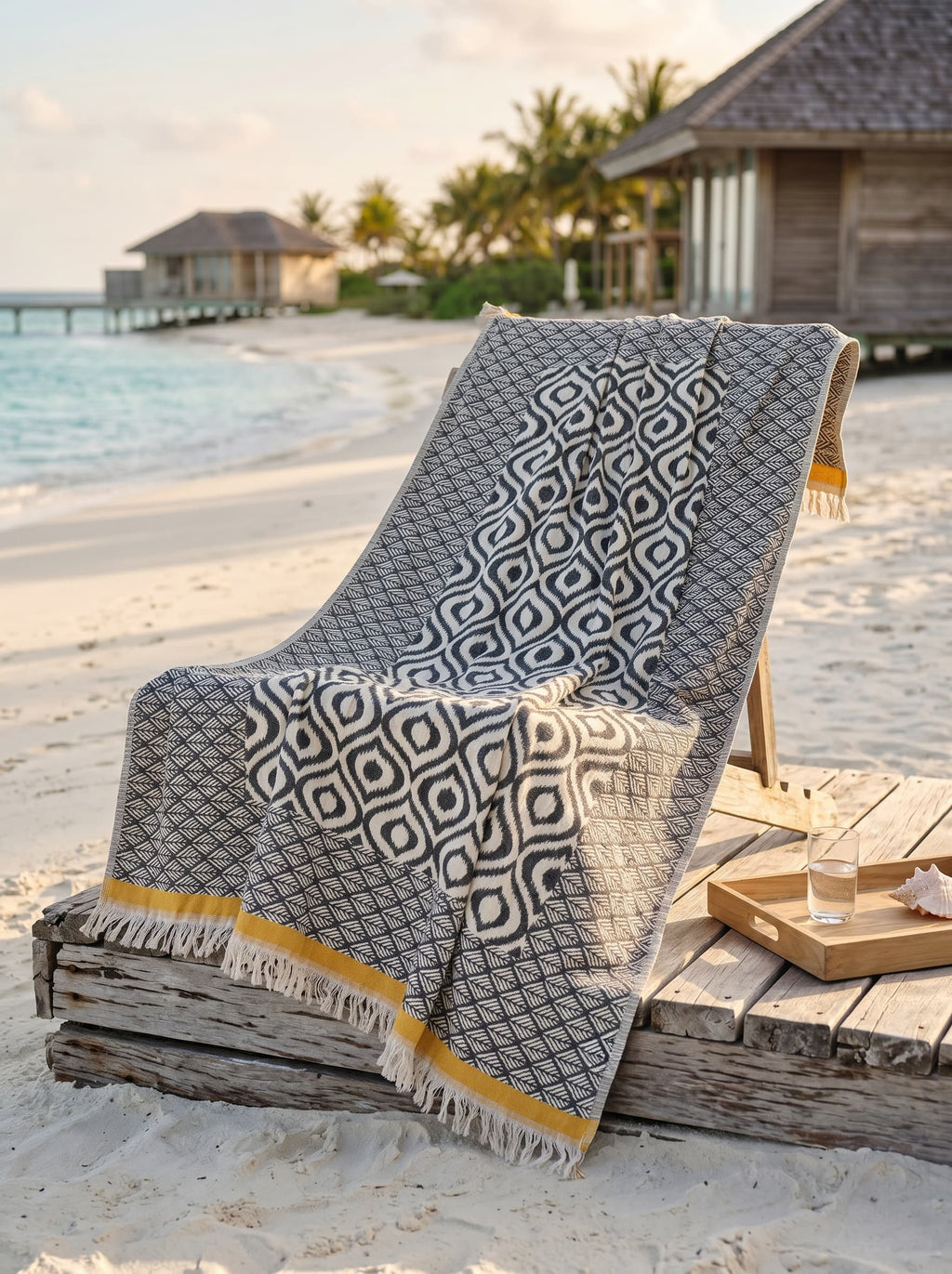 Turkish Throw Blanket – 100% Cotton, Black-Mustard