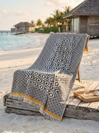Turkish Throw Blanket – 100% Cotton, Black-Mustard