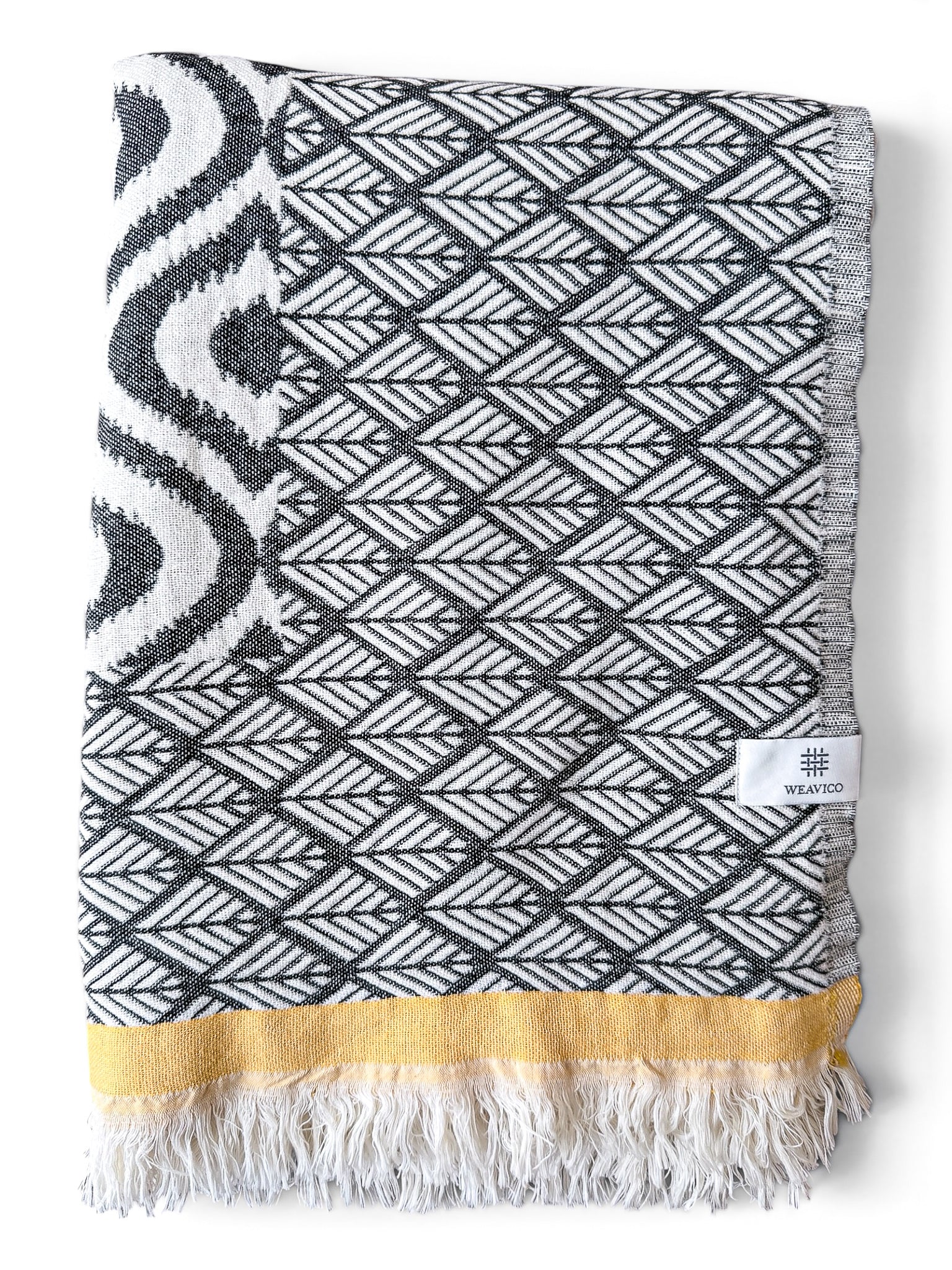 Turkish Throw Blanket – 100% Cotton, Black-Mustard