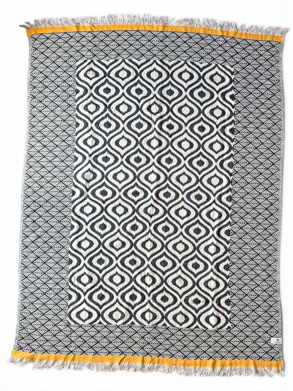 Turkish Throw Blanket – 100% Cotton, Black-Mustard