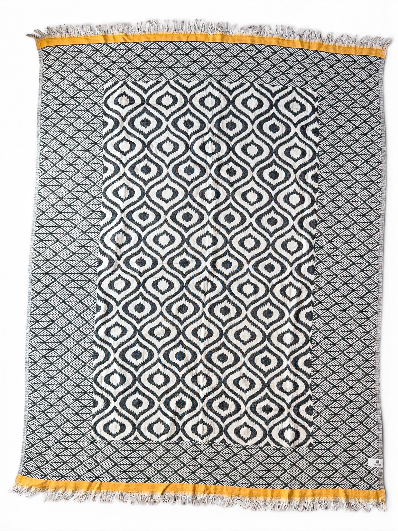 Turkish Throw Blanket – 100% Cotton, Black-Mustard