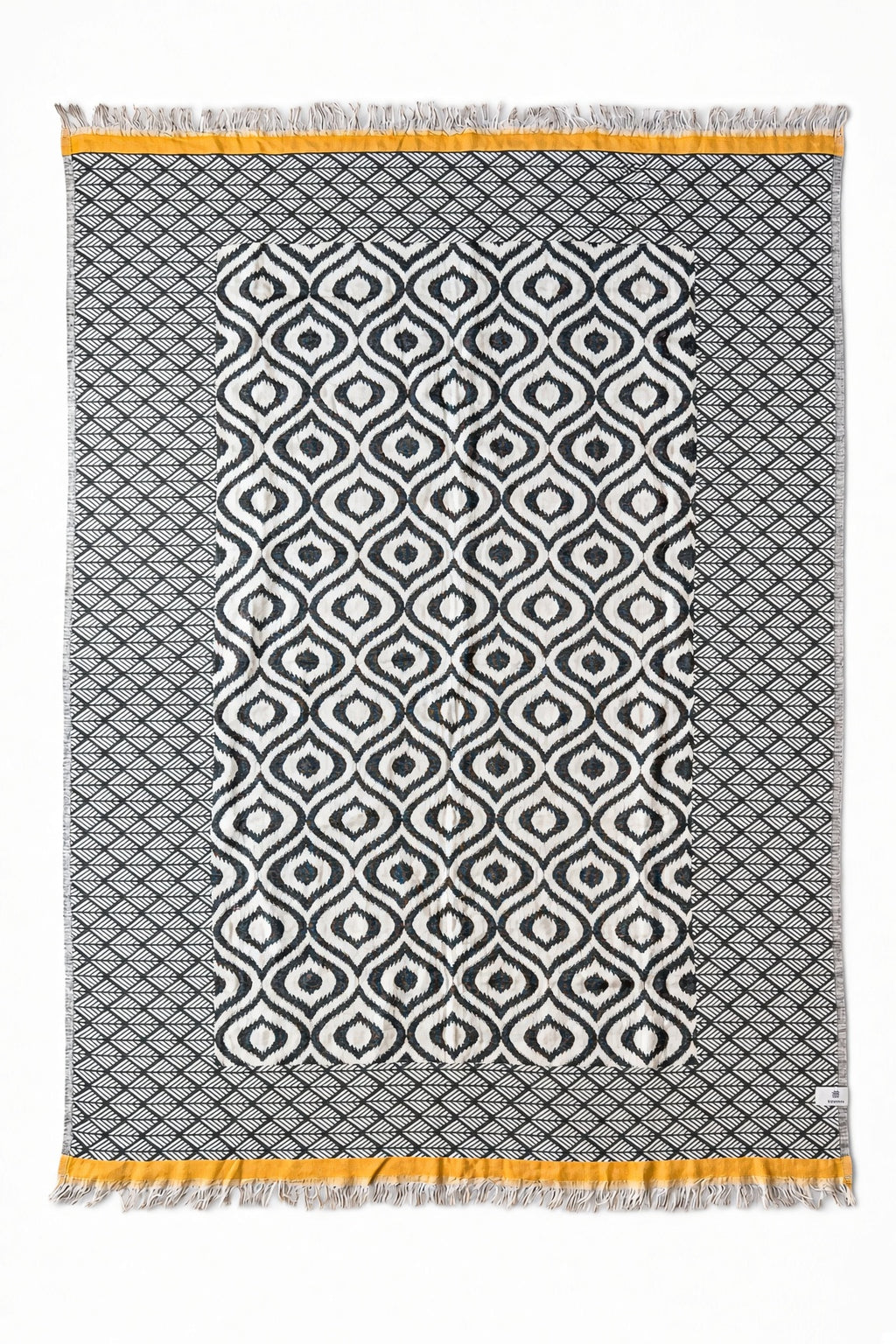 Turkish Throw Blanket – 100% Cotton, Black-Mustard