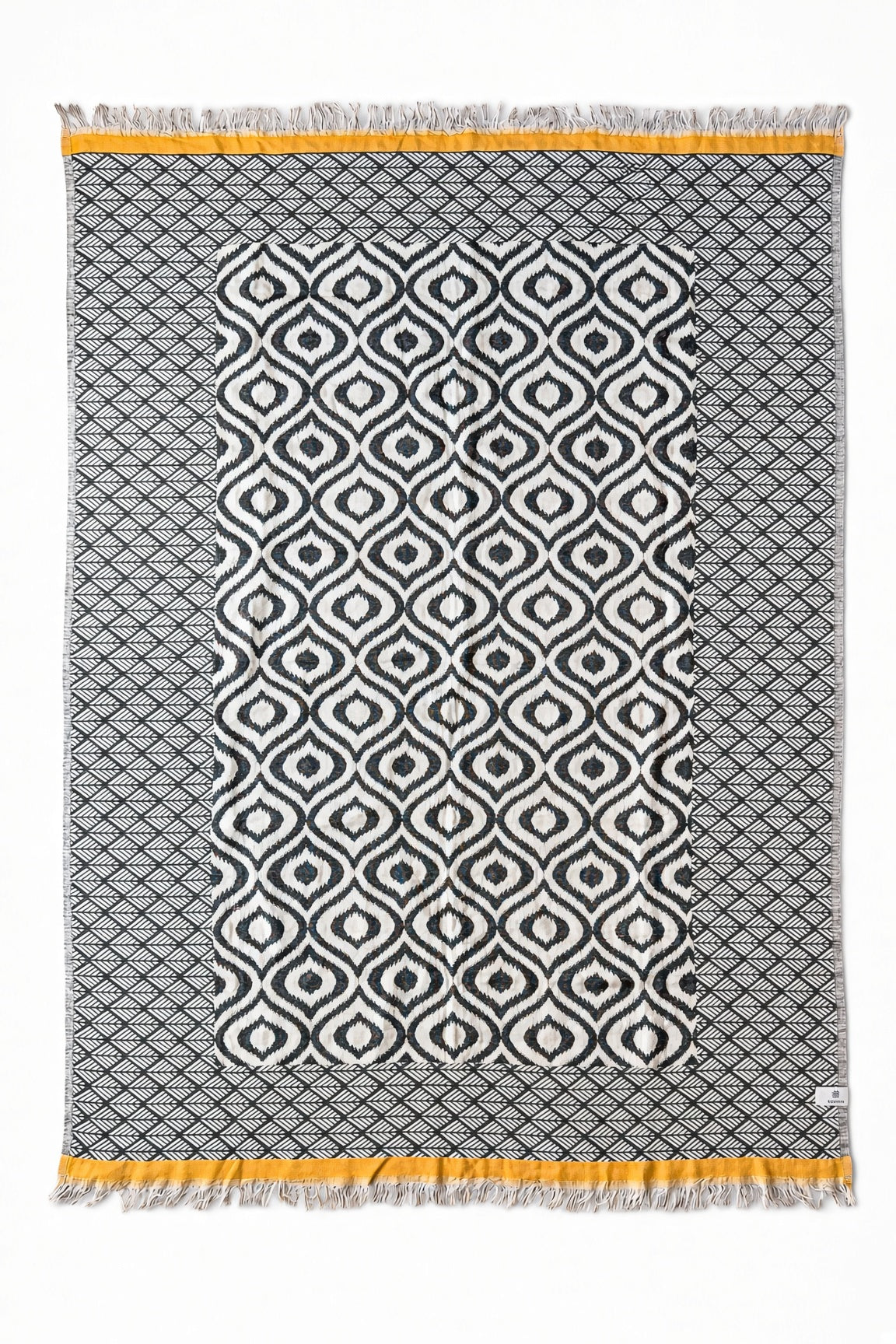 Turkish Throw Blanket – 100% Cotton, Black-Mustard