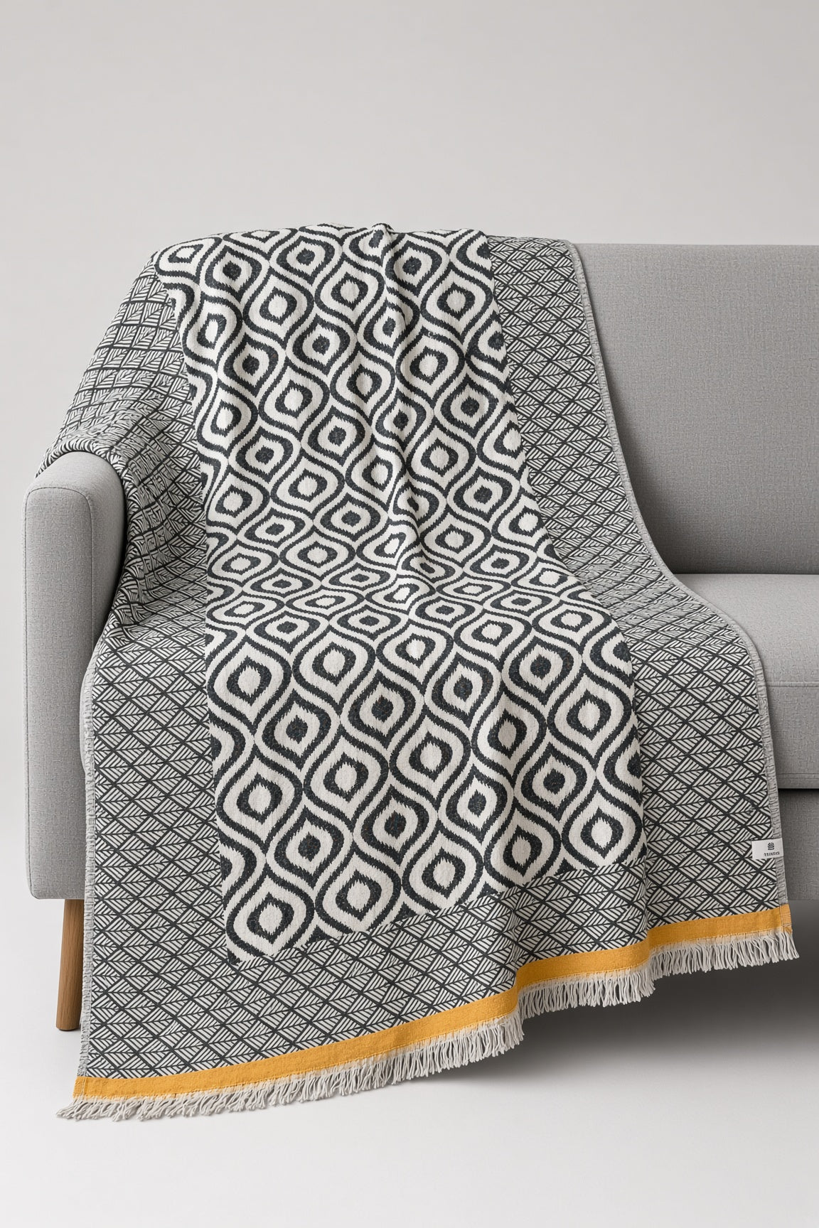 Turkish Throw Blanket – 100% Cotton, Black-Mustard