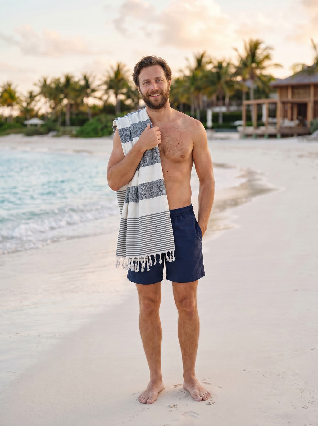 Stripe Turkish Beach Towel – 100% Cotton, Black