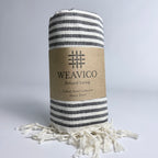 Black and White Stripe Pattern Turkish Towel with Full-Border Design, Tassel detail and Weavico Label