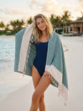 Diamond Turkish Beach Towel with End Border – 100% Cotton, Dark Green