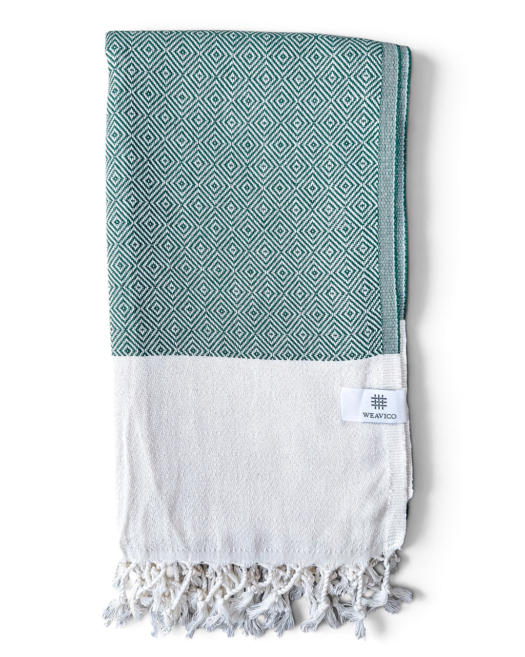 Diamond Turkish Beach Towel with End Border – 100% Cotton, Dark Green