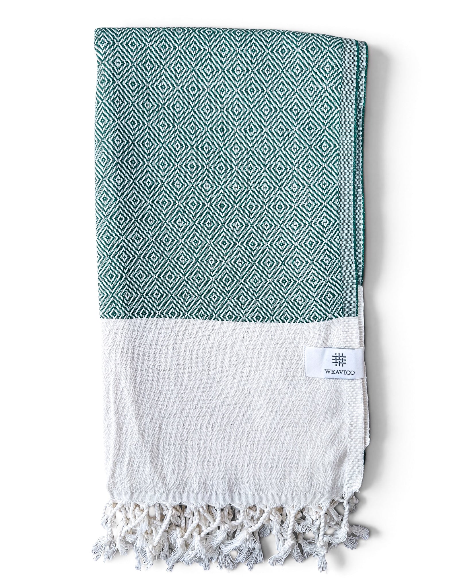 Diamond Turkish Beach Towel with End Border – 100% Cotton, Dark Green