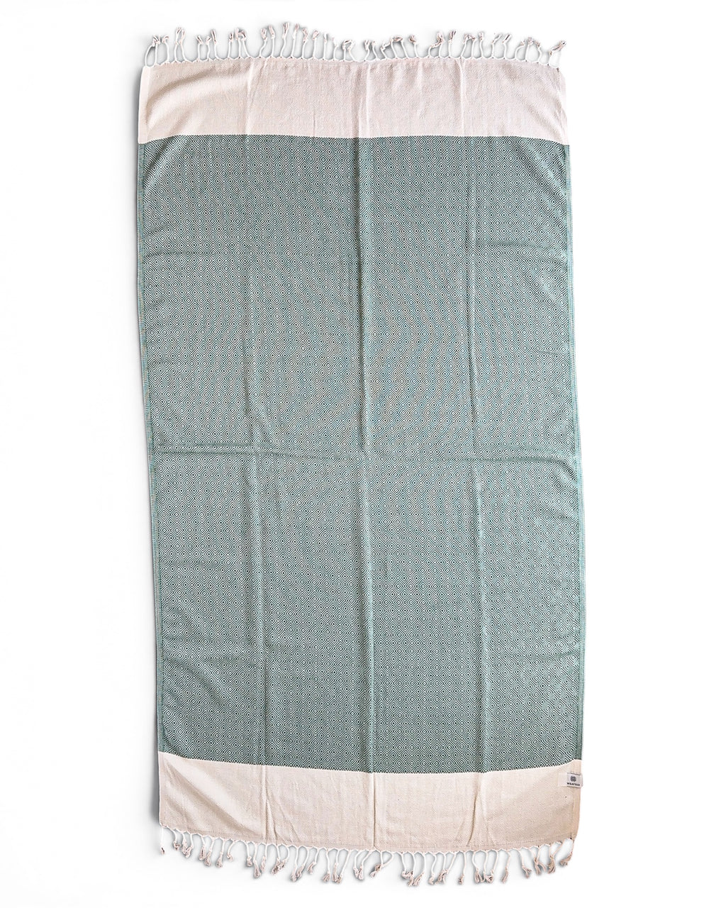 Diamond Turkish Beach Towel with End Border – 100% Cotton, Dark Green