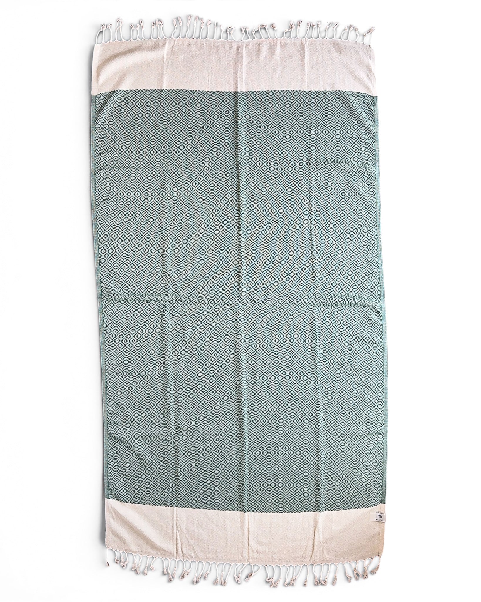 Diamond Turkish Beach Towel with End Border – 100% Cotton, Dark Green