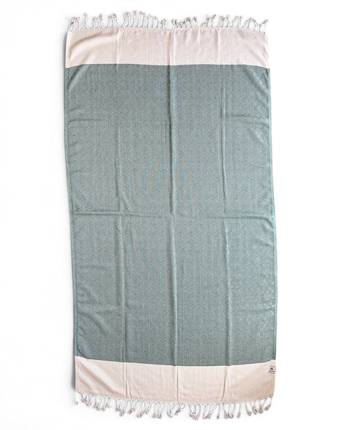 Diamond Turkish Beach Towel with End Border – 100% Cotton, Dark Green