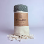Dark Green and White Diamond Pattern Turkish Towel with End-Border Design and Weavico Label