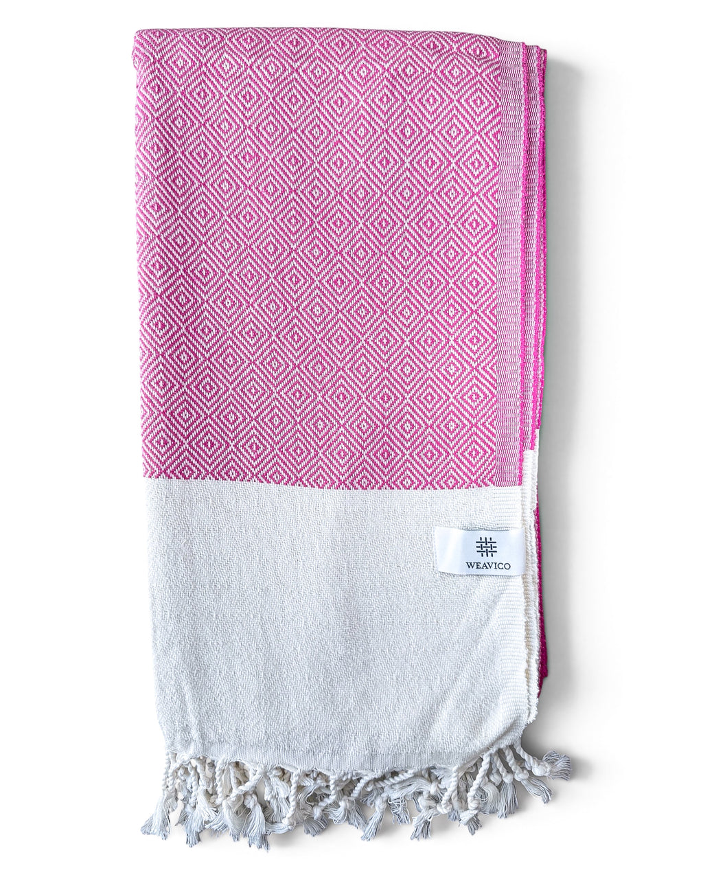Diamond Turkish Beach Towel with End Border – 100% Cotton, Fuchsia
