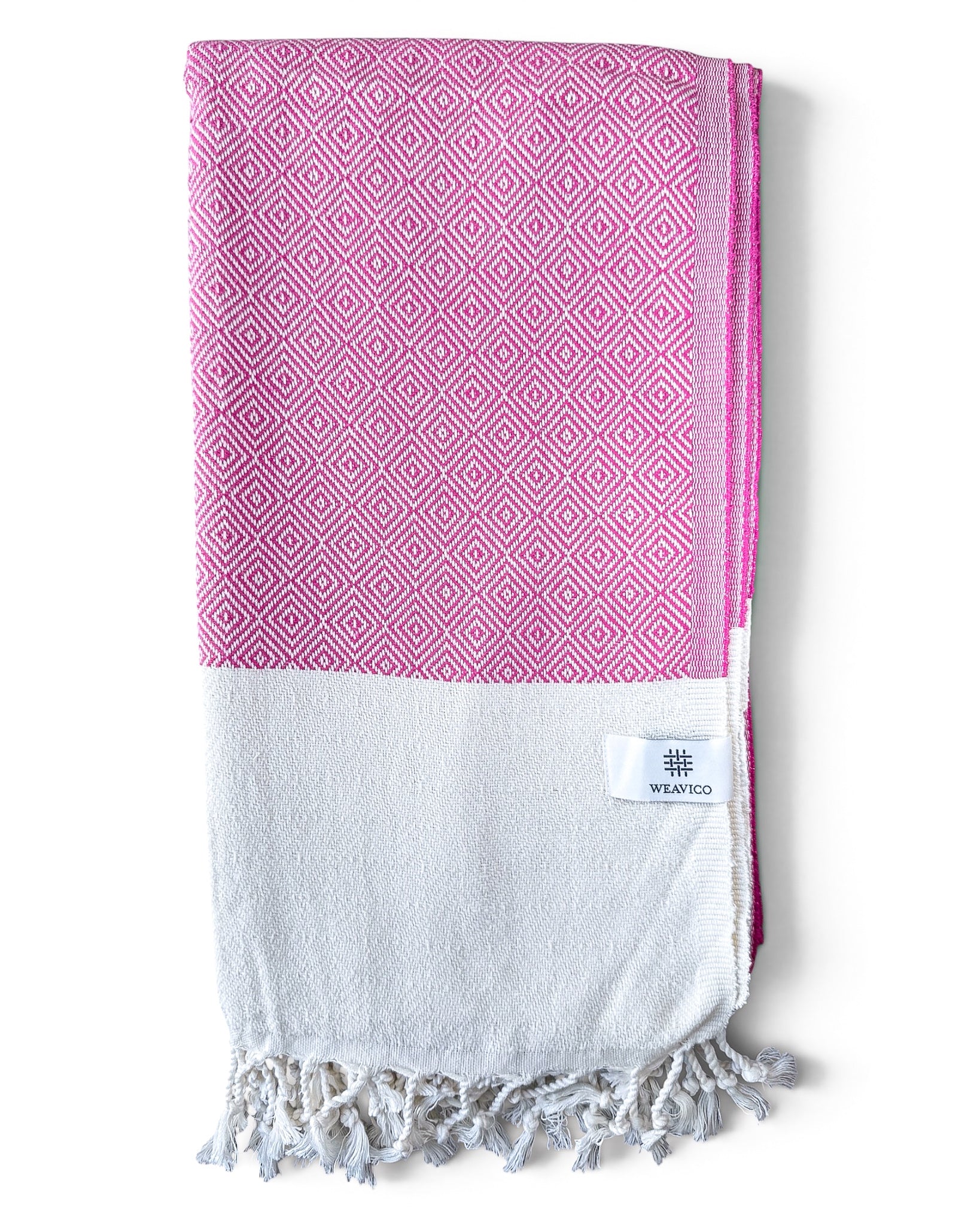 Diamond Turkish Beach Towel with End Border – 100% Cotton, Fuchsia