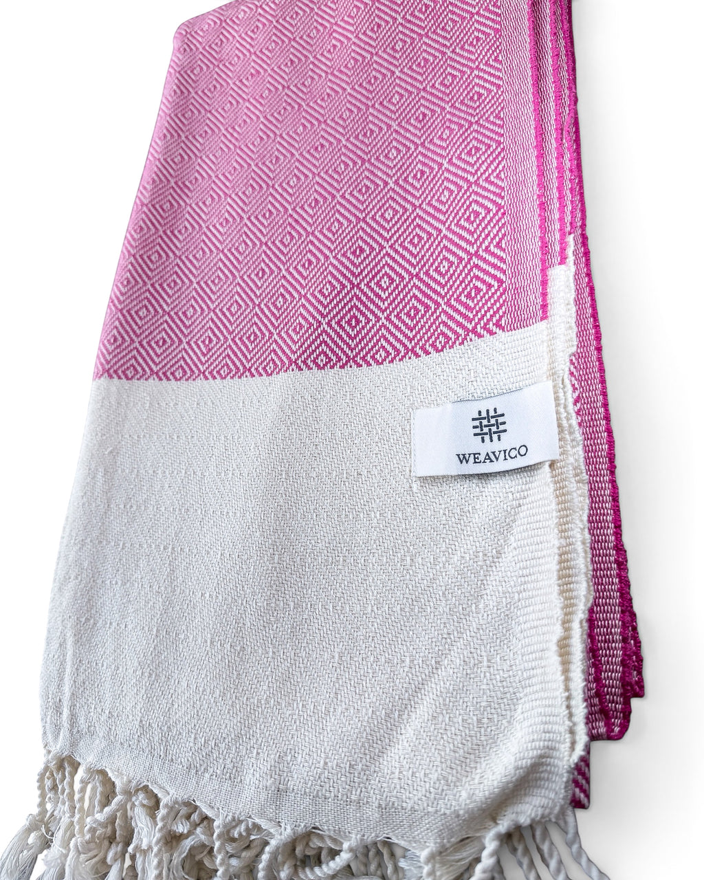 Diamond Turkish Beach Towel with End Border – 100% Cotton, Fuchsia