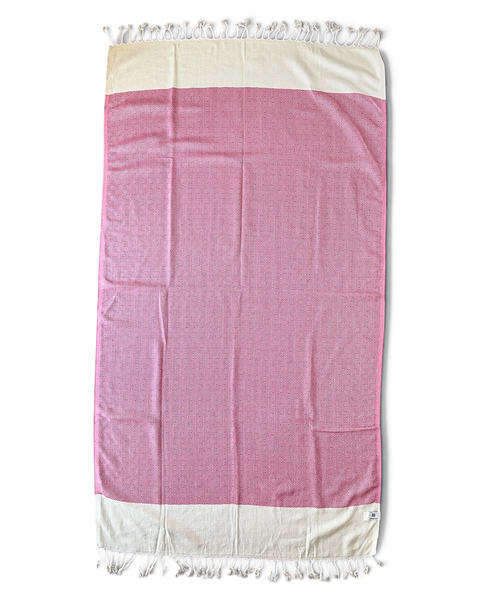 Diamond Turkish Beach Towel with End Border – 100% Cotton, Fuchsia