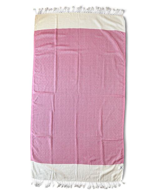 Diamond Turkish Beach Towel with End Border – 100% Cotton, Fuchsia