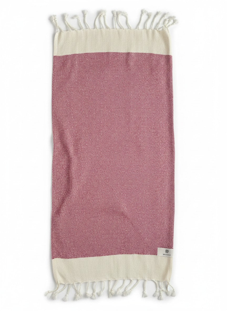 Diamond Turkish Hand Towel with End Border – 100% Cotton, Fuchsia