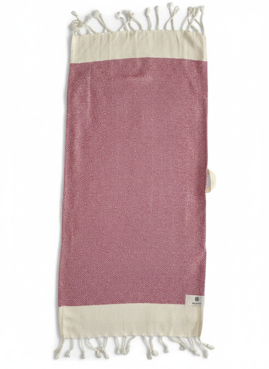 Diamond Turkish Hand Towel with End Border – 100% Cotton, Fuchsia
