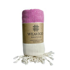 Diamond Turkish Beach Towel with End Border – 100% Cotton, Fuchsia