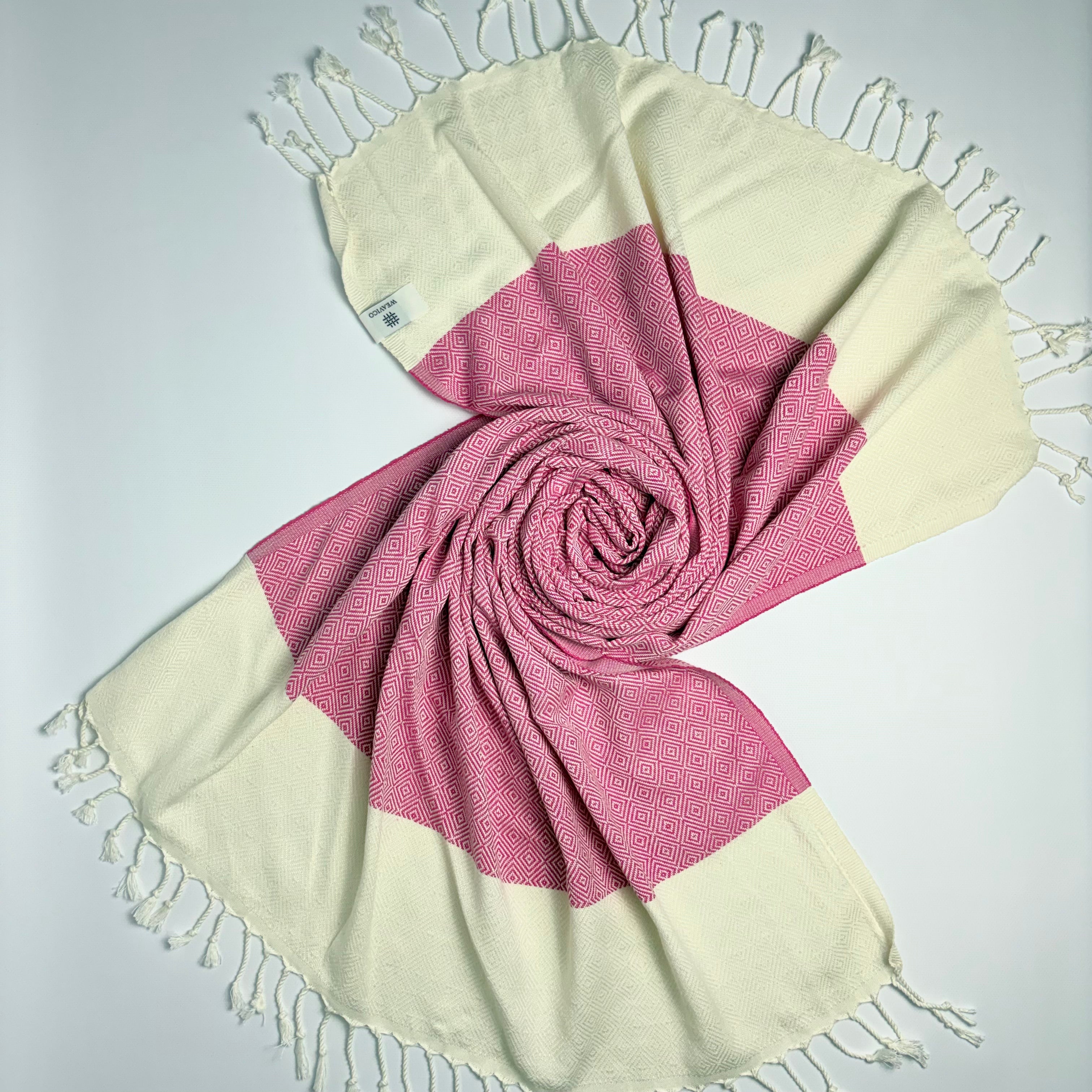 4-Piece Diamond Turkish Towel Set – 100% Cotton, Fuchsia