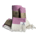4-Piece Diamond Turkish Towel Set – 100% Cotton, Fuchsia