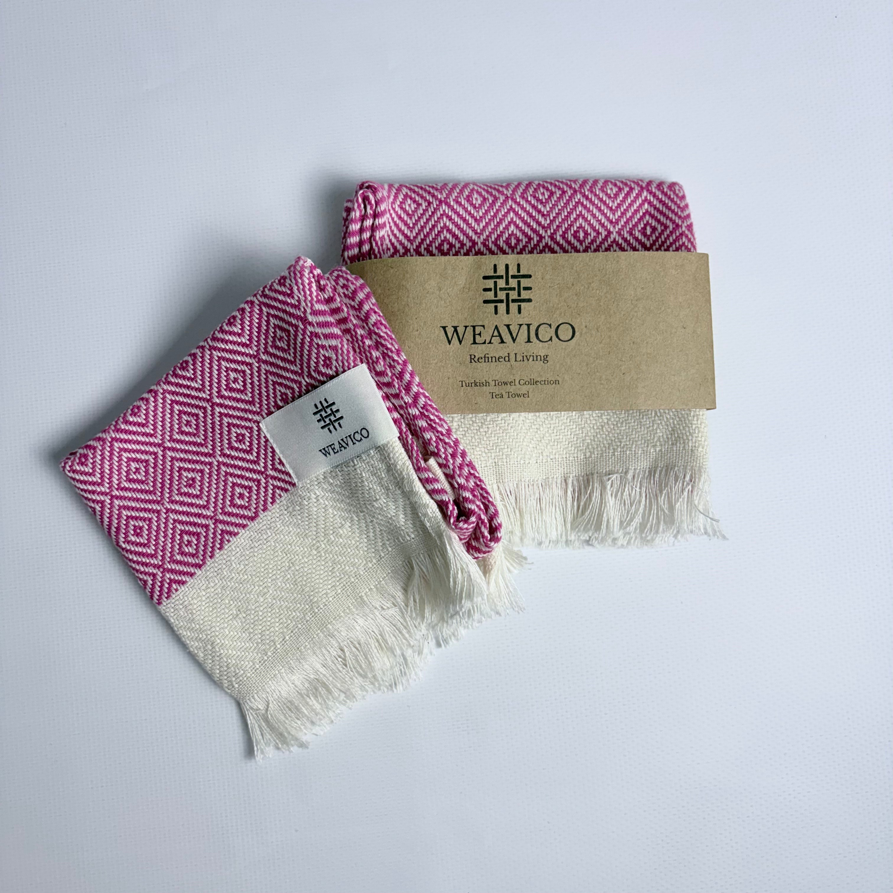 4-Piece Diamond Turkish Towel Set – 100% Cotton, Fuchsia