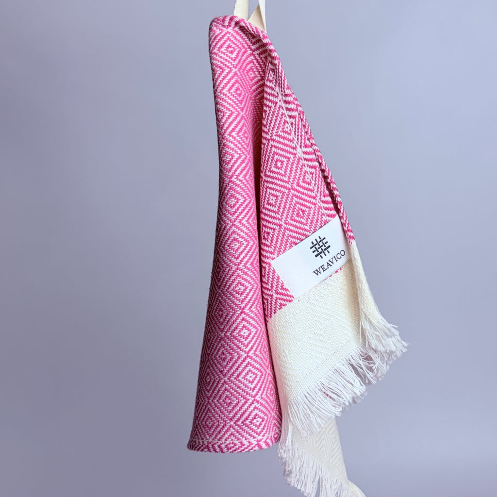 Fuchsia and White Diamond Turkish Tea Towel – 100% Cotton with Convenient Hanging Loop