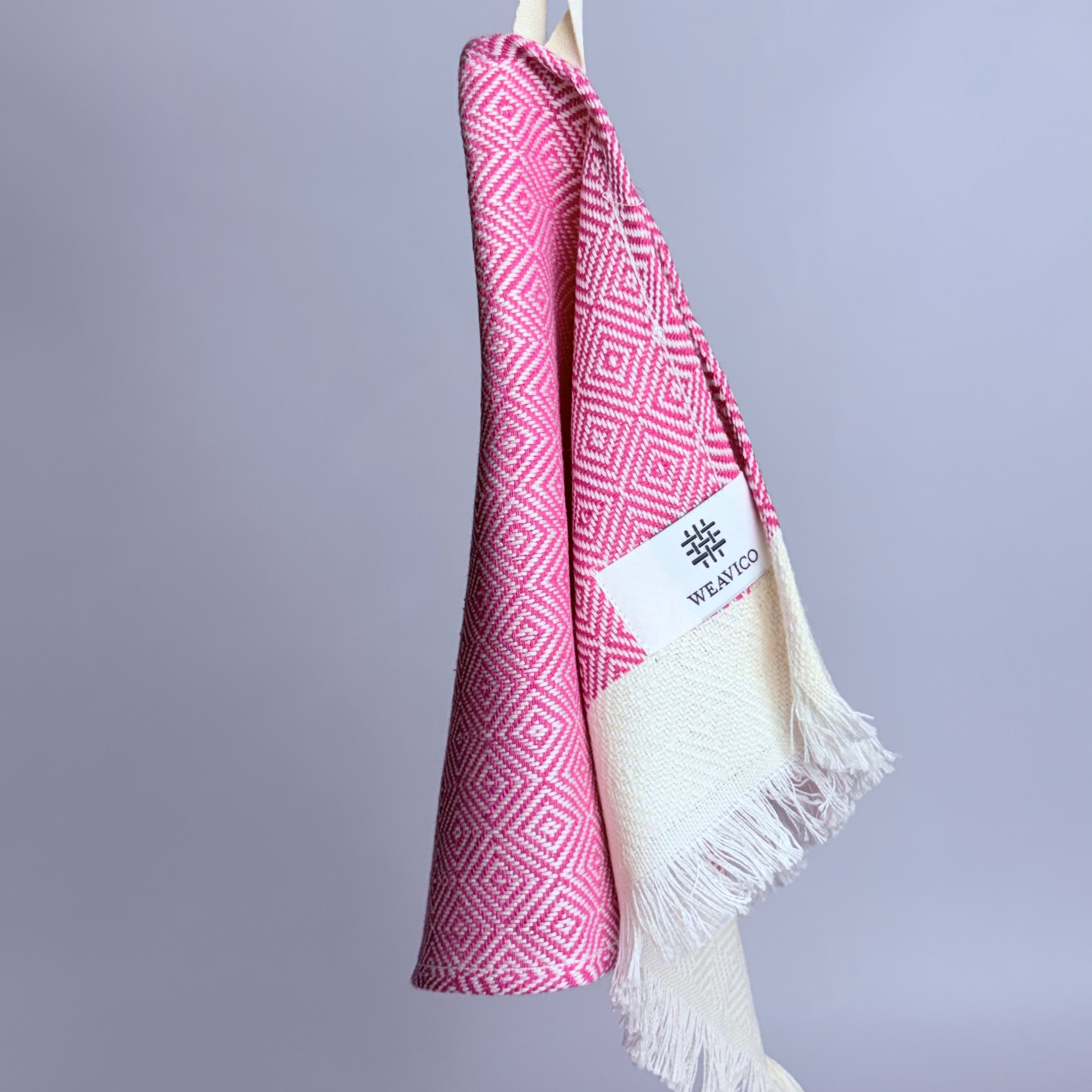 Fuchsia and White Diamond Turkish Tea Towel – 100% Cotton with Convenient Hanging Loop