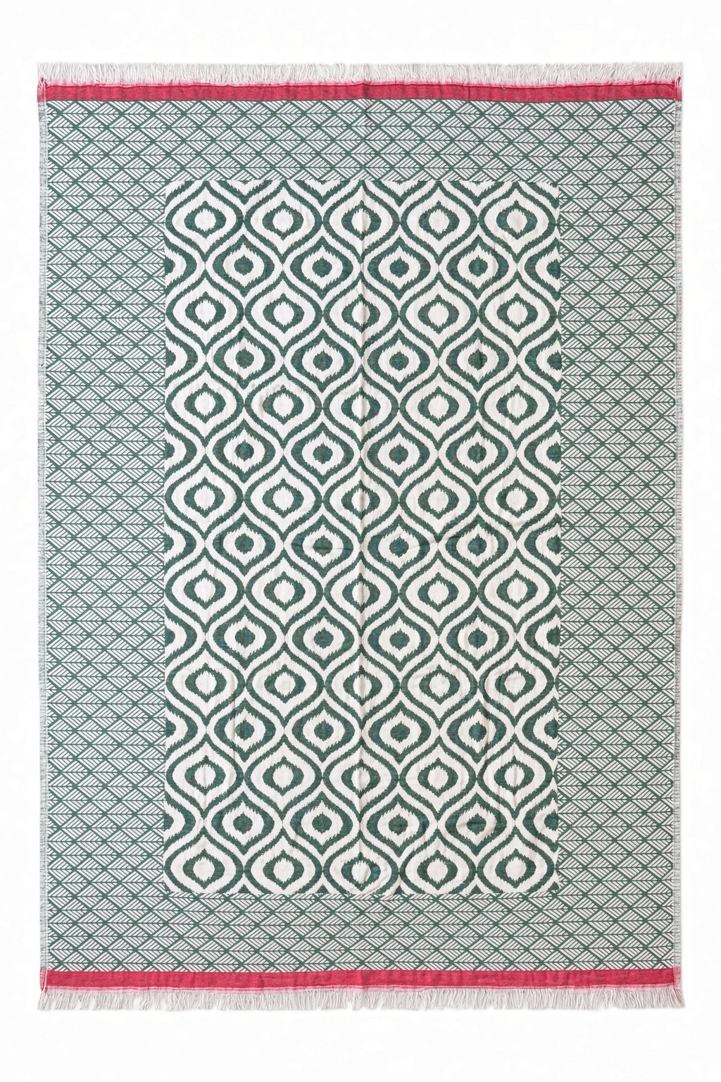 Turkish Throw Blanket – 100% Cotton, Green-Red