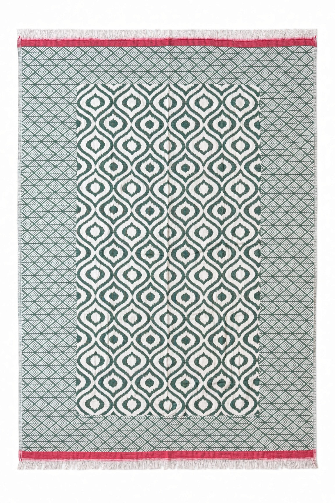 Turkish Throw Blanket – 100% Cotton, Green-Red