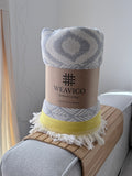 Turkish Throw Blanket – 100% Cotton, Grey-Yellow