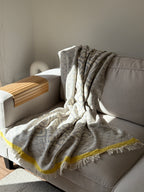 Turkish Throw Blanket – 100% Cotton, Grey-Yellow