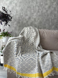Turkish Throw Blanket – 100% Cotton, Grey-Yellow
