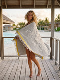 Turkish Throw Blanket – 100% Cotton, Grey-Yellow